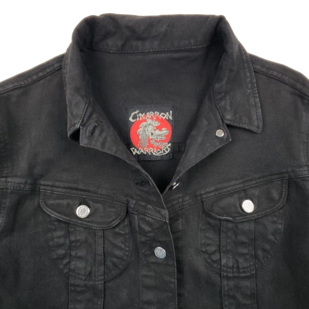 Rare Vintage‎ Cimarron Spanish Warriors Denim Jeans Trucker Jacket Black XS S